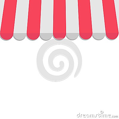 Striped store awning for shop, marketplace, cafe and restaurant. Red canopy roof. Vector Illustration