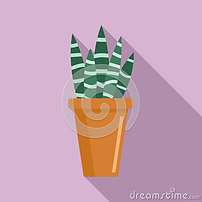 Striped succulent home pot icon, flat style Vector Illustration