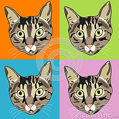 Striped Tabby Cat Faces Vector Illustration