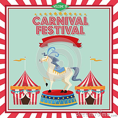 Striped tent and horse of carnival design Vector Illustration