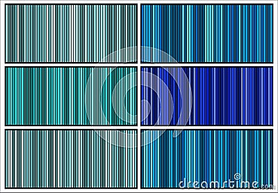 Striped textured wallpaper. Blue classic and elegant fabric background set. Vertical turquoise stripes walls patterns collection. Vector Illustration