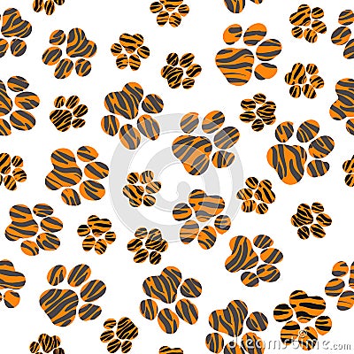 Striped tiger paw prints. Seamless pattern Vector Illustration