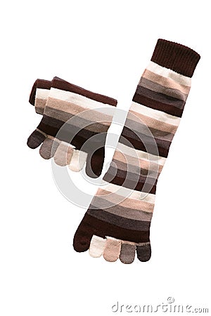 toe socks striped brown and beige isolated on white background Stock Photo