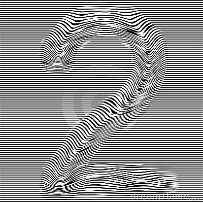 Striped typeface with geometrical pattern character 2 of a numbers font. Vector lettering with glitch effect, black horizontal dis Vector Illustration