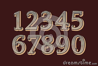 Striped vintage numbers in old english style Vector Illustration