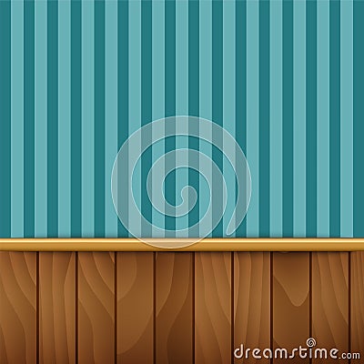 Striped wallpaper with wood paneling Vector Illustration