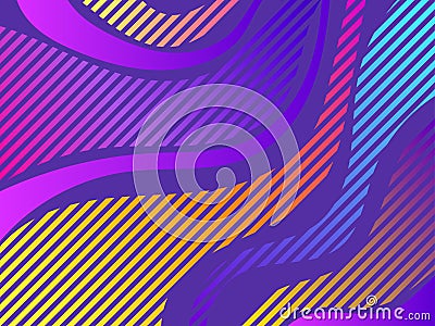 Striped waves with liquid gradient. Modern trend background. Synthwave, futurism background. Retrowave. Vector Vector Illustration