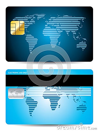 Striped world map credit card design Vector Illustration