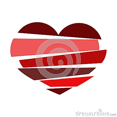 Stripes broken heart in different tones of red on white backgro Vector Illustration