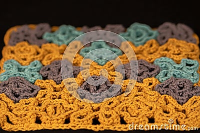 Stripes of multicolor crochet stitches as abstract flowers Stock Photo