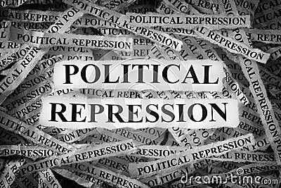 Strips of newspaper with the words Political Repression typed on them Stock Photo