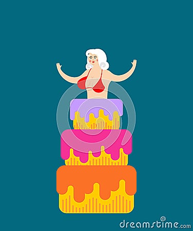 Striptease Girl from cake congratulation. vector illustration Vector Illustration