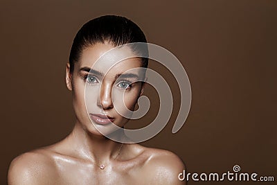 Strobing or Highlighting makeup. Closeup portrait of beautiful g Stock Photo