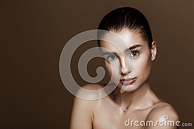 Strobing or Highlighting makeup. Closeup portrait of beautiful g Stock Photo