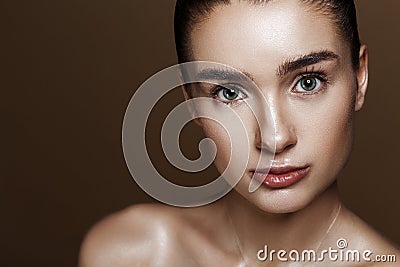 Strobing or Highlighting makeup. Closeup portrait of beautiful g Stock Photo