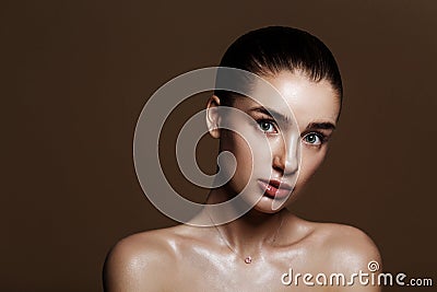 Strobing or Highlighting makeup. Closeup portrait of beautiful g Stock Photo