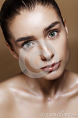 Strobing or Highlighting makeup. Closeup portrait of beautiful g Stock Photo