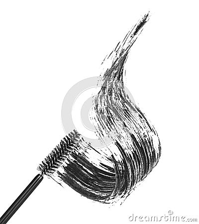 Stroke of black mascara with applicator brush, Stock Photo