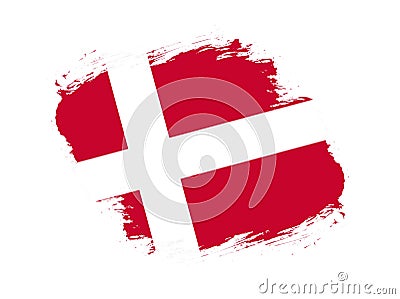 Stroke brush textured flag of denmark on white background Stock Photo