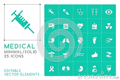 Set of 25 Universal Medical Icons on Color Background . Isolated Elements Vector Illustration