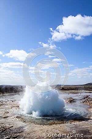 Strokkur geysir eruption at the Geysir geothermal Park in Iceland Editorial Stock Photo