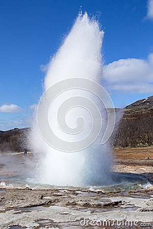 Strokkur geysir eruption at the Geysir geothermal Park in Iceland Editorial Stock Photo
