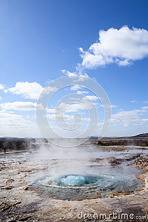 Strokkur geysir eruption at the Geysir geothermal Park in Iceland Editorial Stock Photo