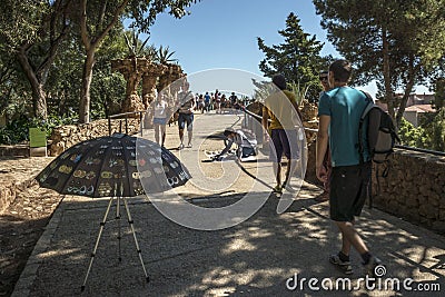 Stroliing through the Gaudi Park in Barcelona Editorial Stock Photo