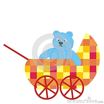 Stroller and blue bear, vector illustration Vector Illustration