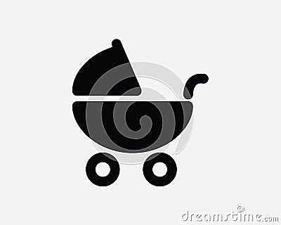 Stroller Icon. Pushchair Pram Push Chair Toddler Baby Infant Newborn Carriage Black White Sign Symbol EPS Vector Vector Illustration