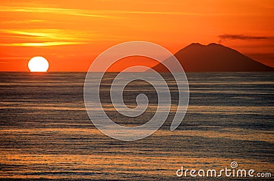 Stromboli at sunset Stock Photo