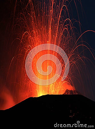 Strombolian eruption Stock Photo