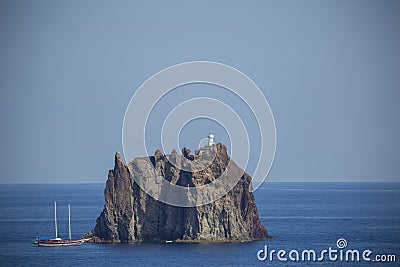 Strombolicchio island next to stromboli Stock Photo