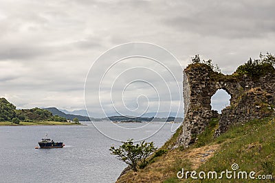 Window of Castle Strome with Loch Carron, Scotland. Editorial Stock Photo