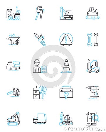 Strong architecture linear icons set. Bold, Robust, Durable, Sturdy, Resilient, Firm, Solid line vector and concept Vector Illustration