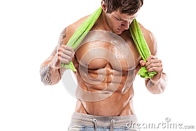 Strong Athletic Man Fitness Model Torso showing six pack abs. Stock Photo