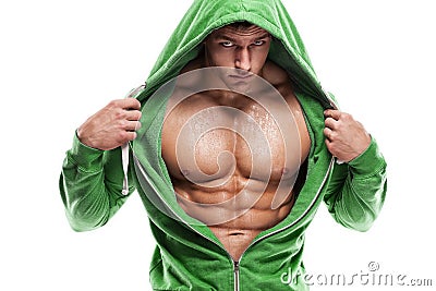 Strong Athletic Man Fitness Model Torso showing six pack abs. is Stock Photo