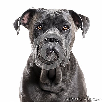 Strong black dog breed Cane Corso portrait isolated on white close-up, beautiful pet, Stock Photo