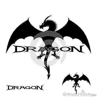 Strong black dragon in flight. Vector Illustration