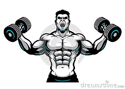 Strong bodybuilder lifts heavy weights Vector Illustration