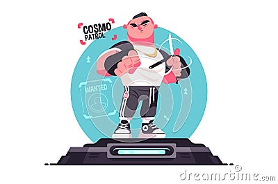 Strong bouncer man with knife Vector Illustration