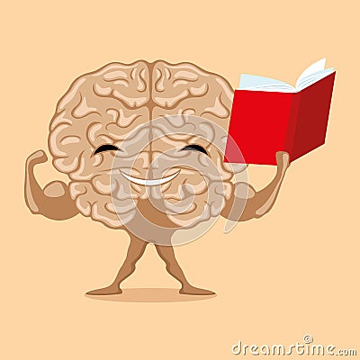 Strong brain with a book. Vector Illustration