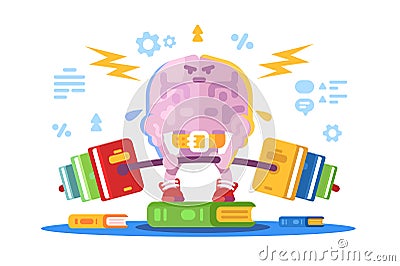 Strong brain lifting weight Vector Illustration