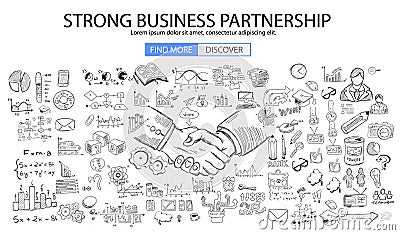Strong Business Partnership concept wih Doodle design style Vector Illustration