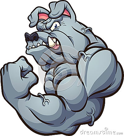 Strong cartoon bulldog mascot flexing arm Vector Illustration