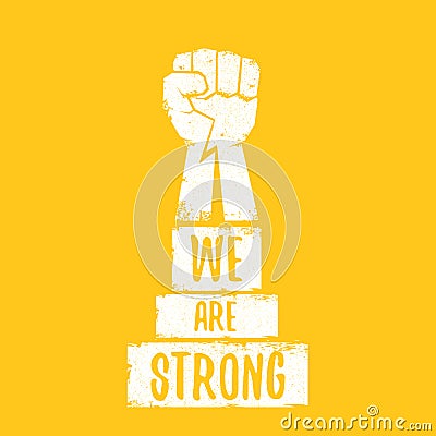 We are strong concept illustration with a white silhouette raised fist in the air isolated on orange background Cartoon Illustration