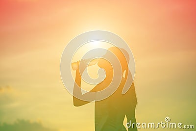 Strong confidence woman open arms Stock Photo