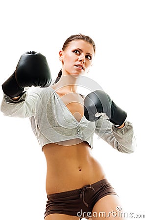 Strong confident woman boxing Stock Photo