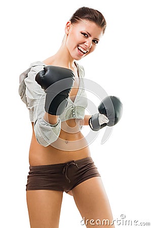 Strong confident woman boxing Stock Photo