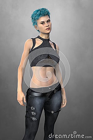 Strong, confident, woman wearing futuristic cyberpunk clothing Stock Photo